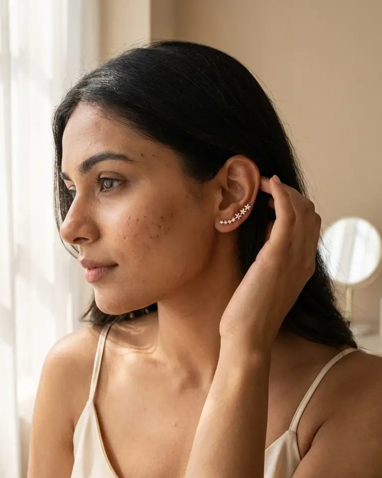 Bloom Line Earrings - Silver Earrings by BLINGLANE