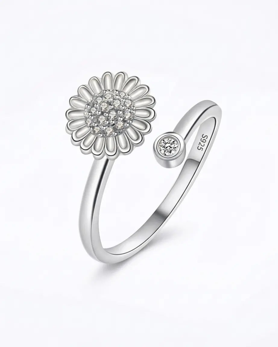 Blooming Daisy Spinner Ring - Silver Ring by BLINGLANE