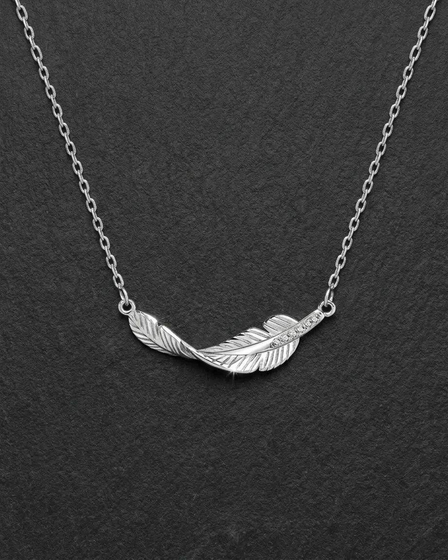 Fallen for You Feather Necklace - Silver Necklace by BLINGLANE
