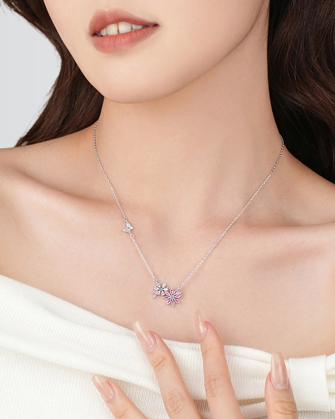 Floral elegance Bling Necklace - Silver Necklace by BLINGLANE