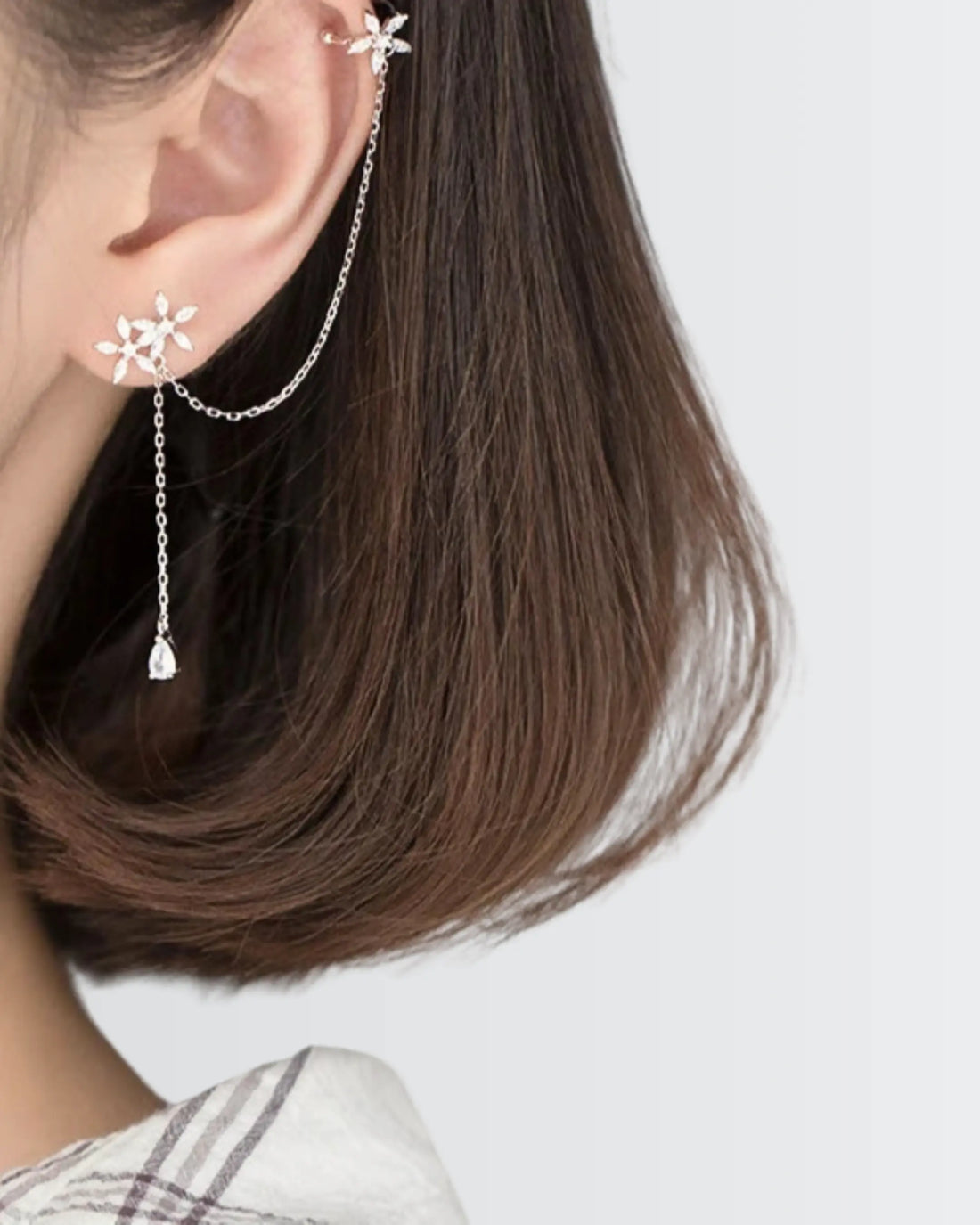 Glamorous Floral Cuff Earrings - Silver Earrings by BLINGLANE