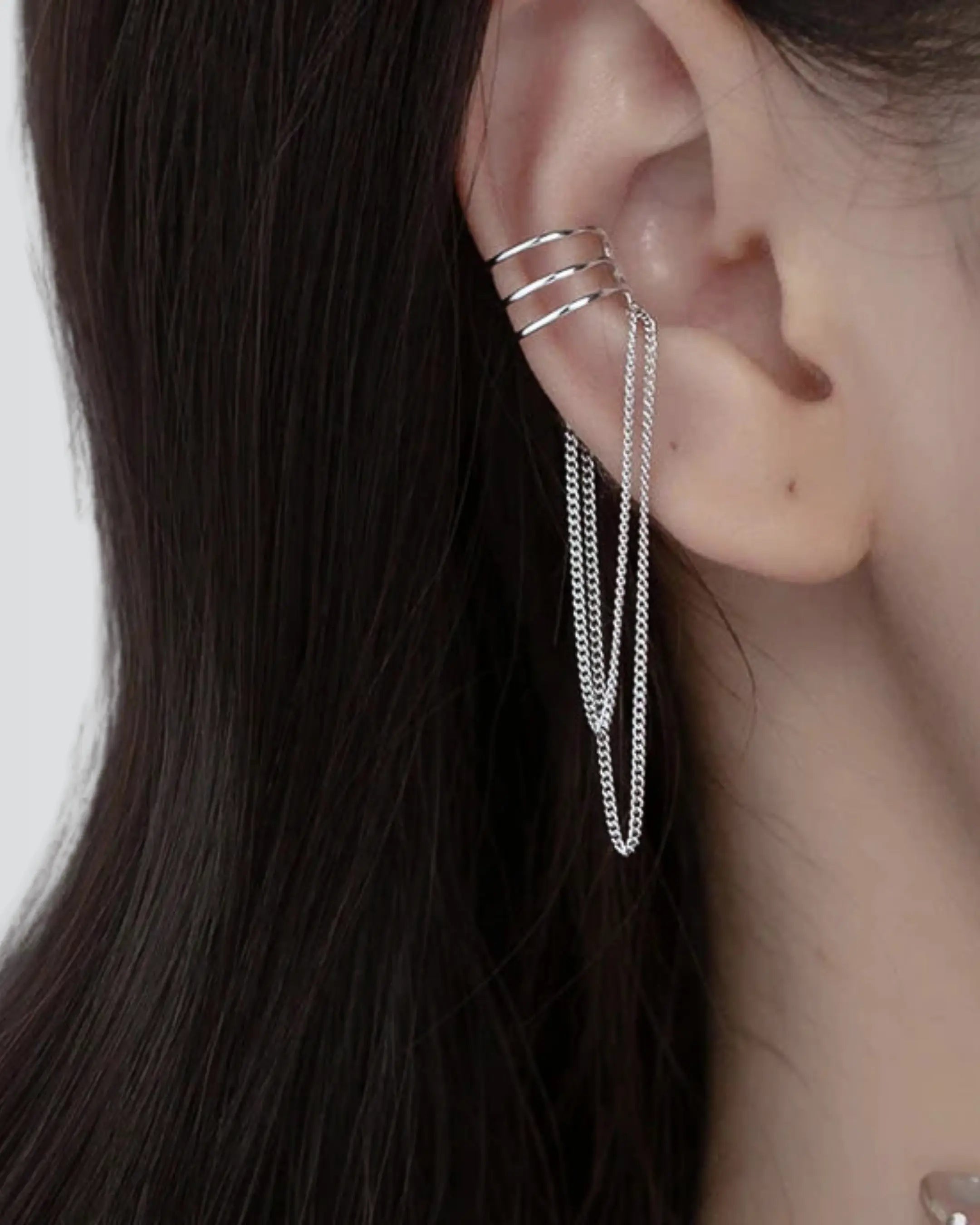 Gleam Chain Cuff Earrings - Silver Earrings by BLINGLANE