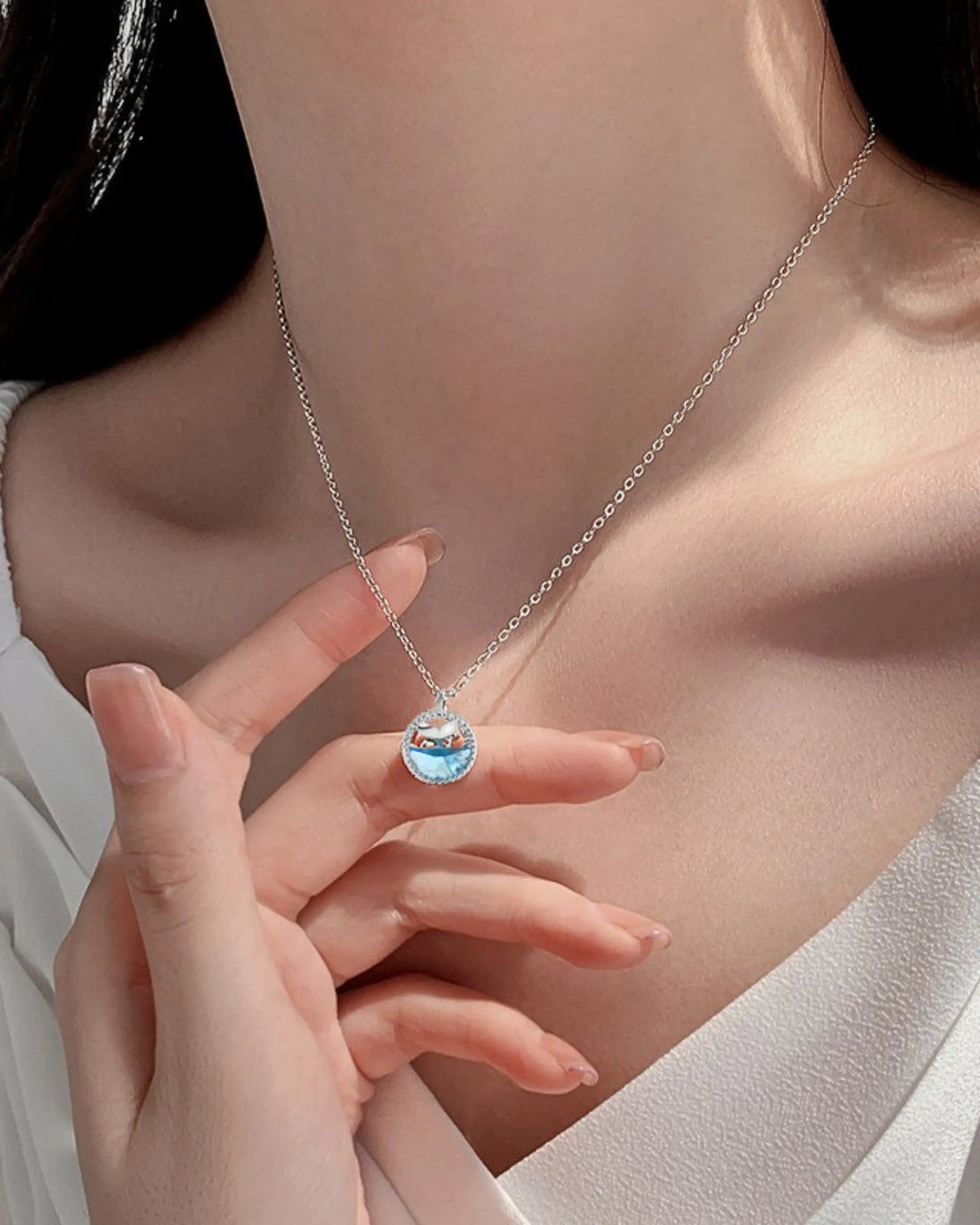 Into the Blue Splash Necklace - Silver Necklace by BLINGLANE
