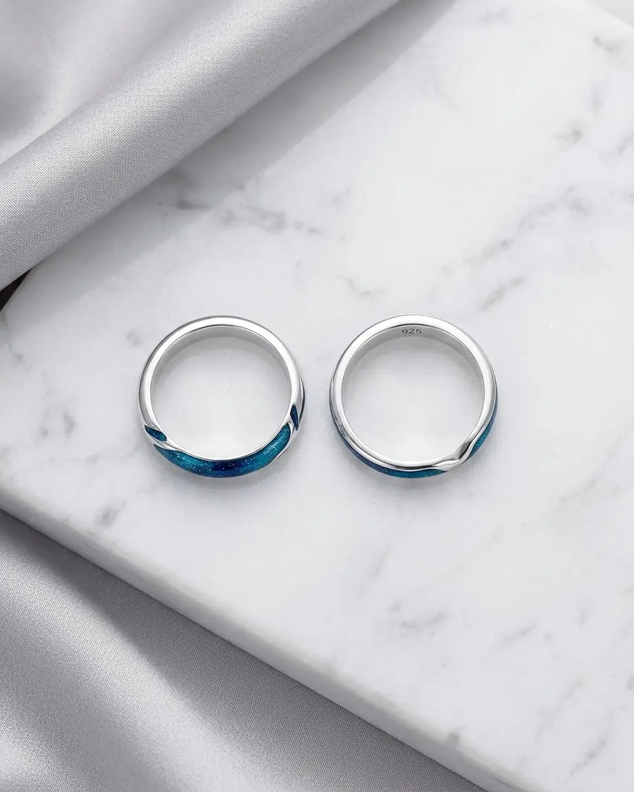Love you like Sea Loves Shore Love Bands - Silver Ring by BLINGLANE