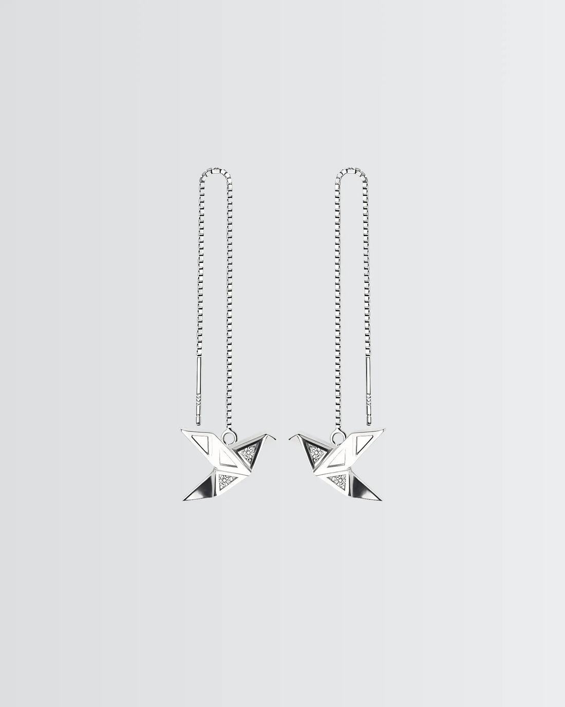 Origami Bird Chain Earrings - Silver Earrings by BLINGLANE