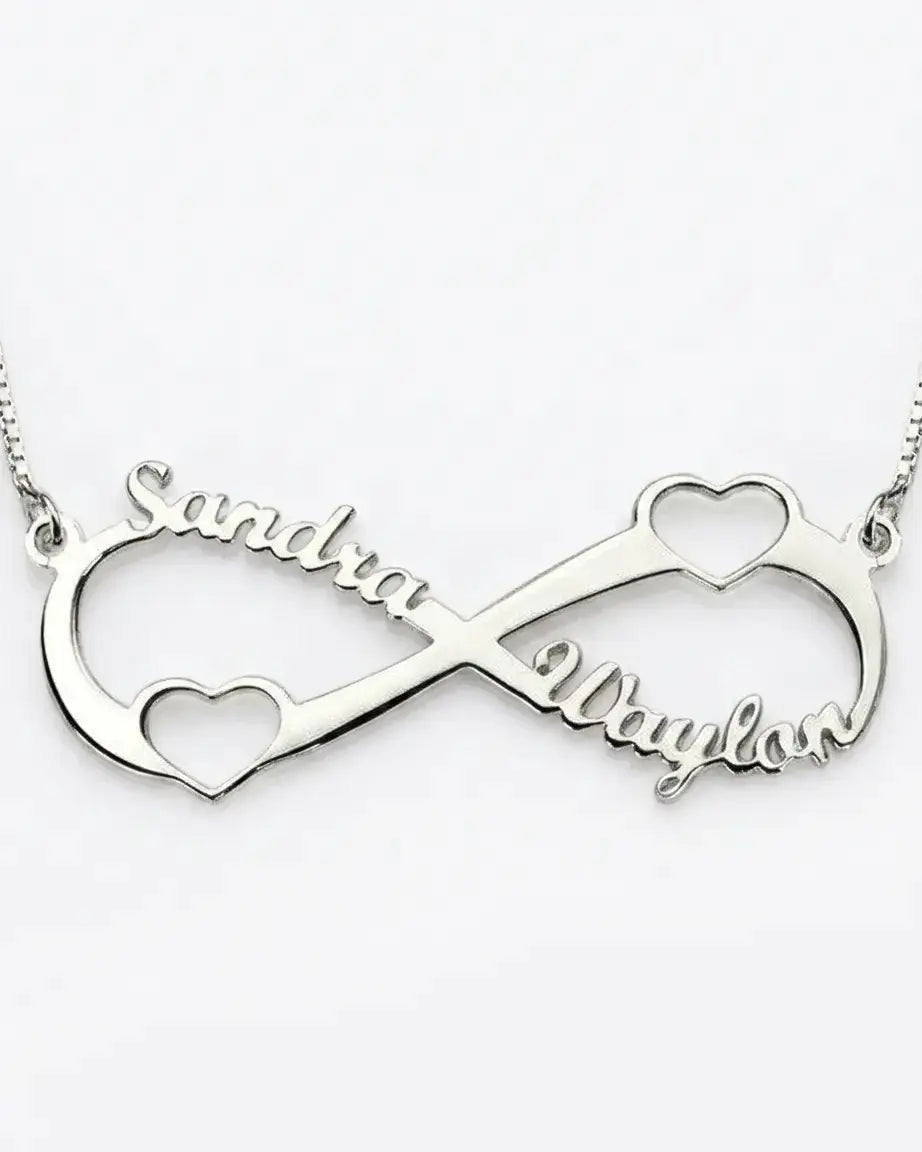 Personalize Your Names Infinity Heart Necklace - Silver Necklace by BLINGLANE