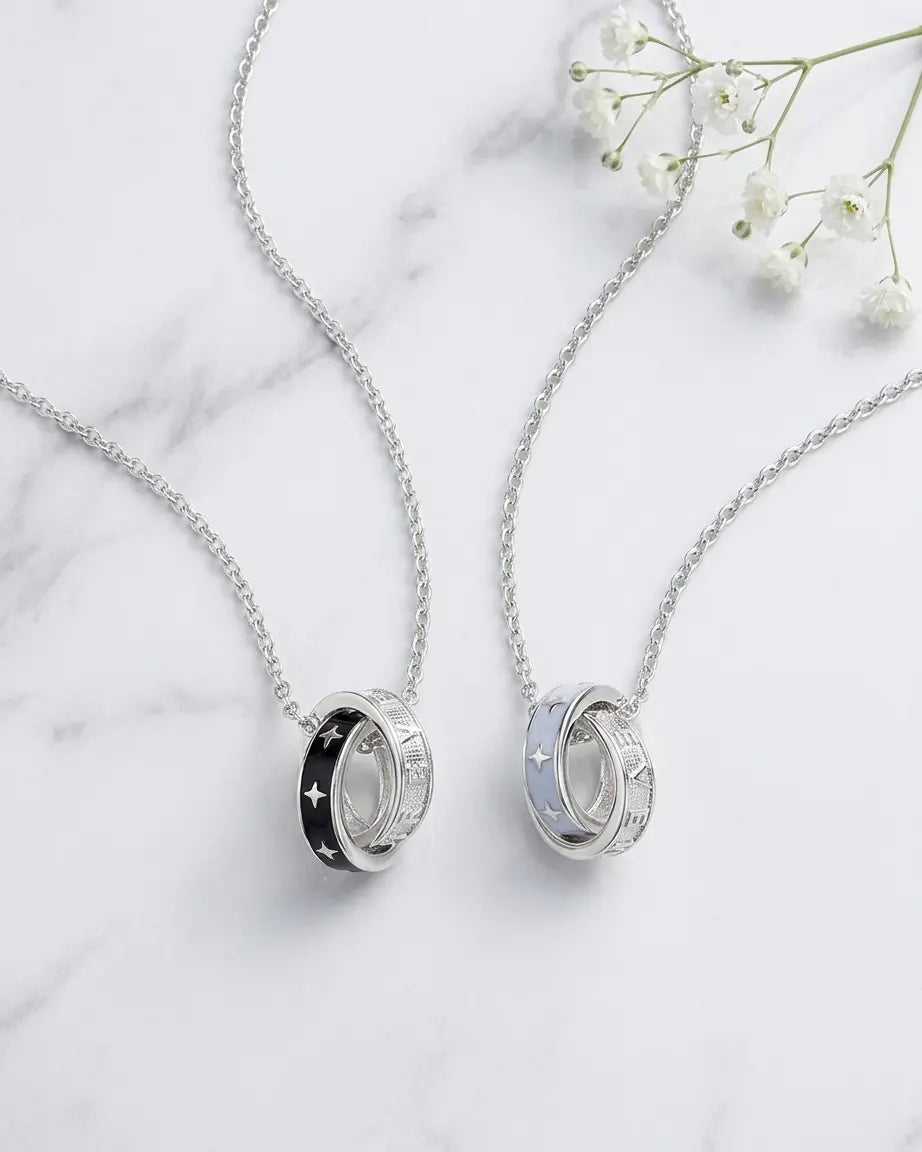 Ringed Together Forever Couple Necklace - Silver Necklace by BLINGLANE