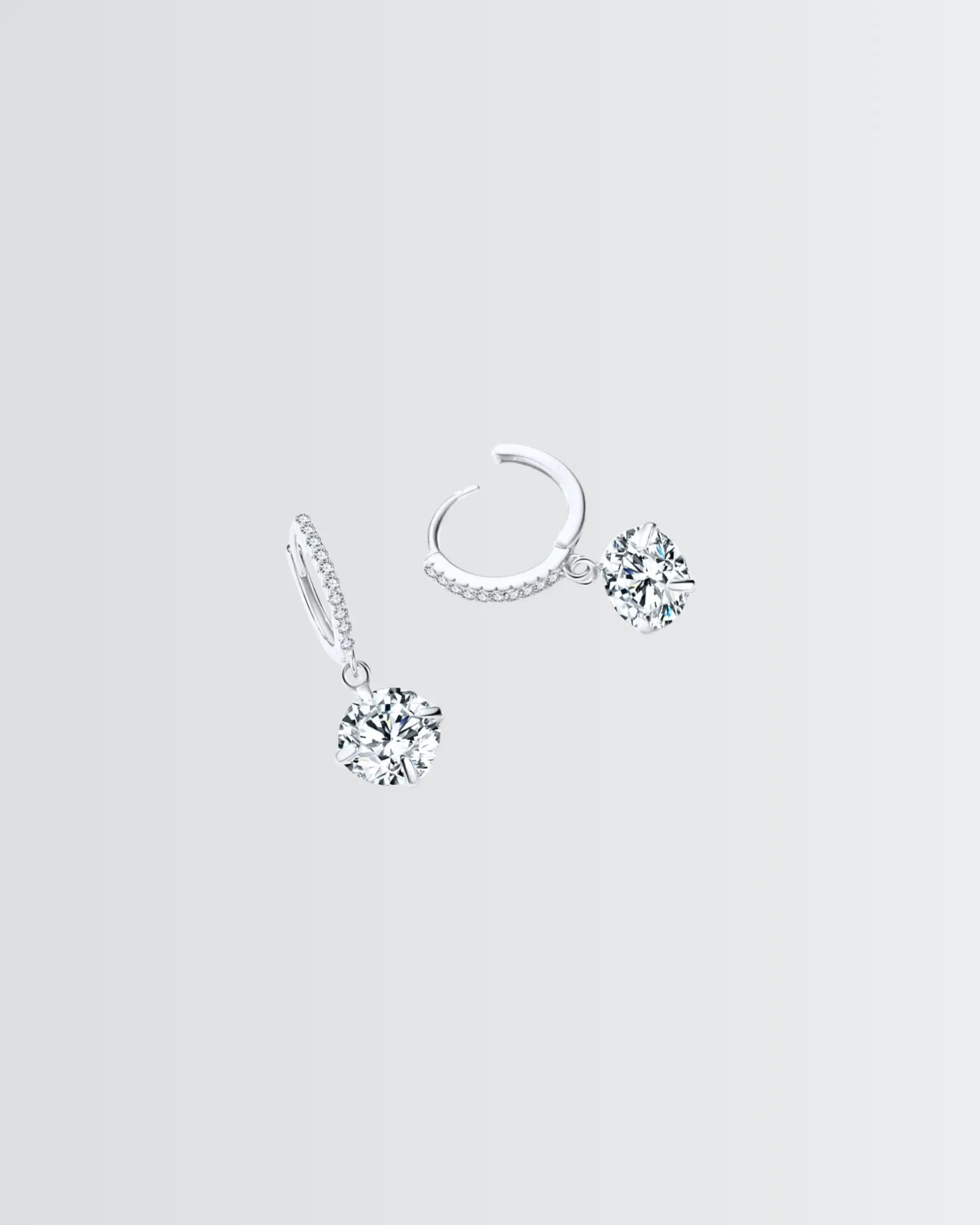 Sparkling Solitaire Minimal Hoops - Silver Earrings by BLINGLANE