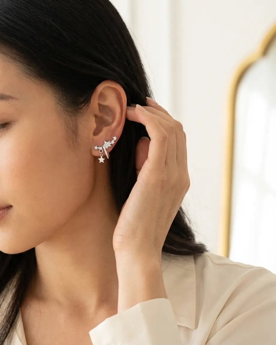 Starlit Curve Ear Cuffs - Silver Earrings by BLINGLANE