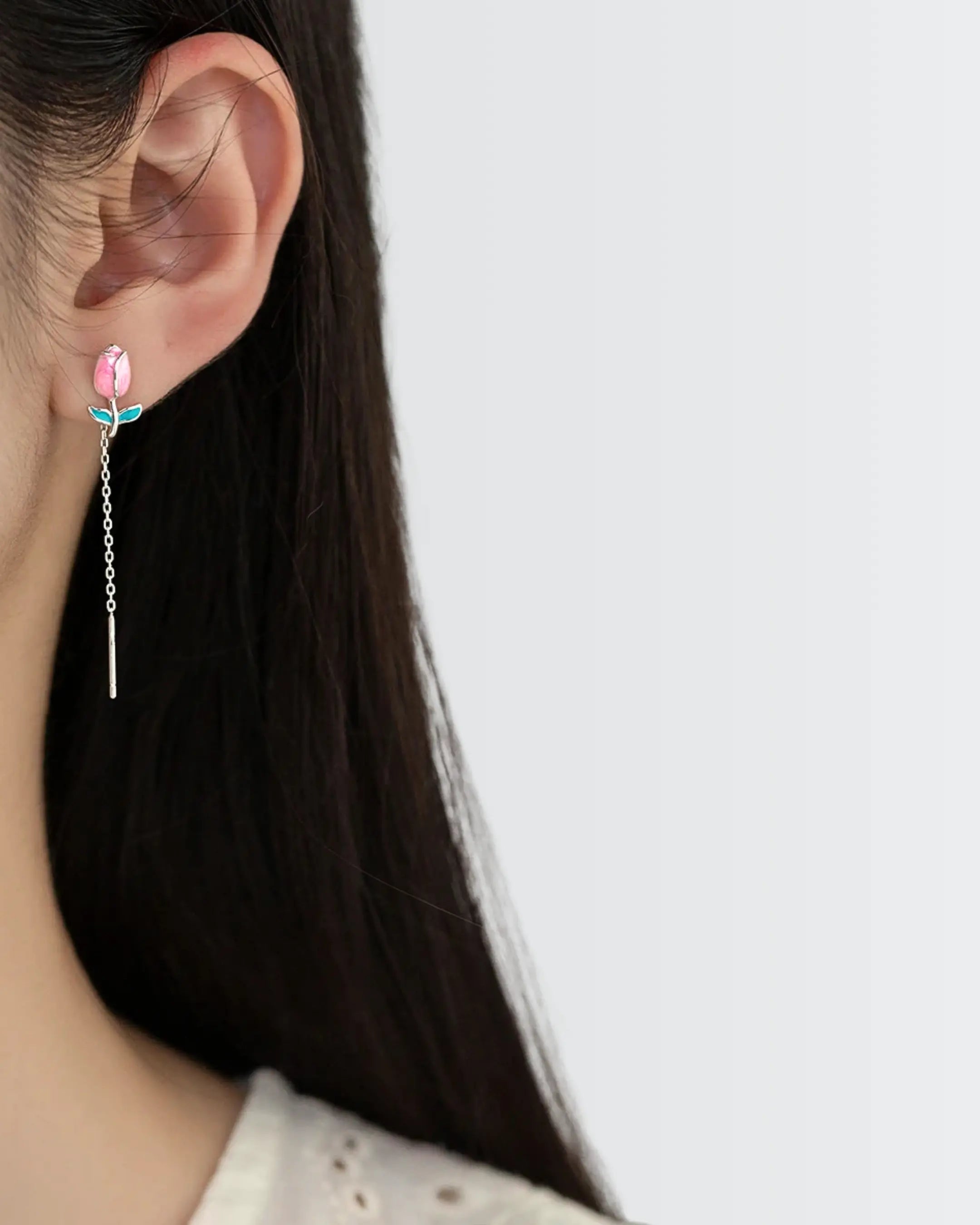 Tulip Reimagined Chain Earrings - Silver Earrings by BLINGLANE