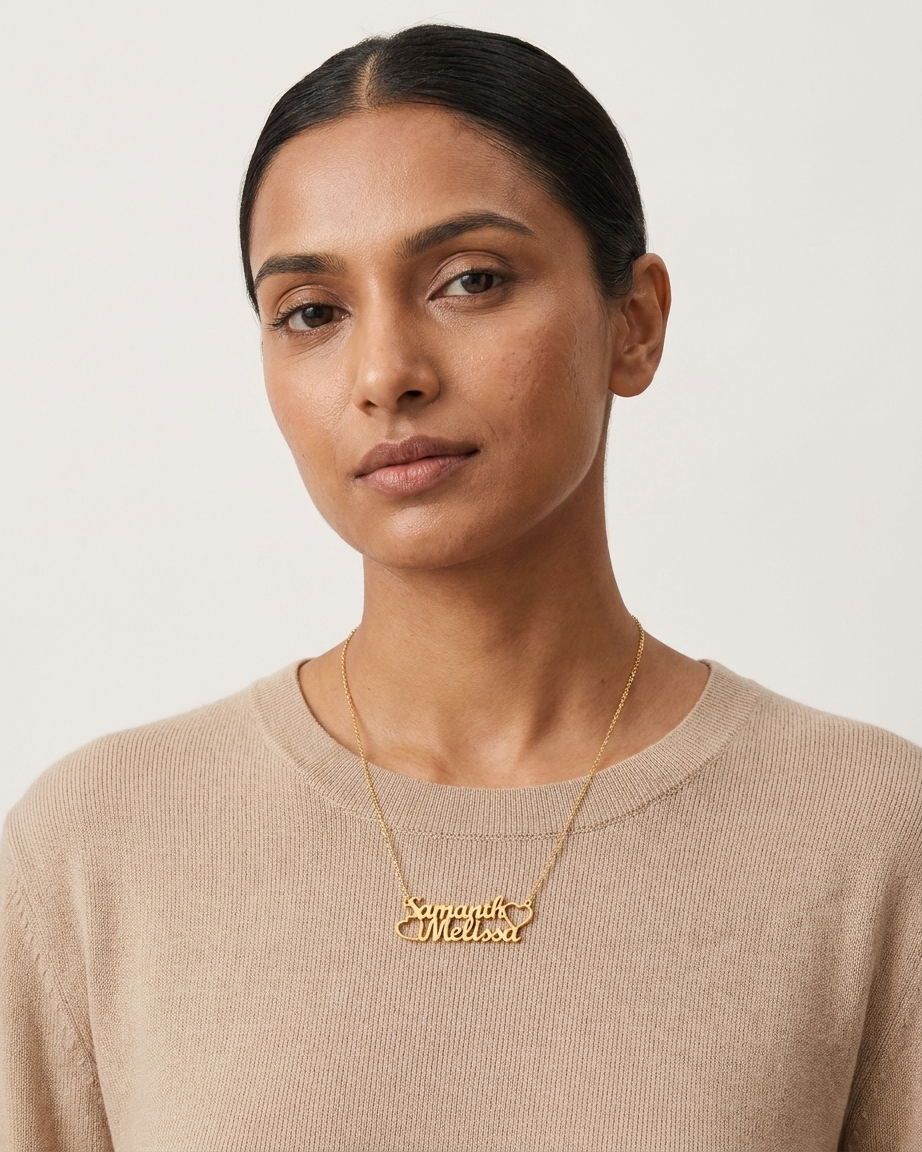 Personalize Couple Names & Hearts Necklace