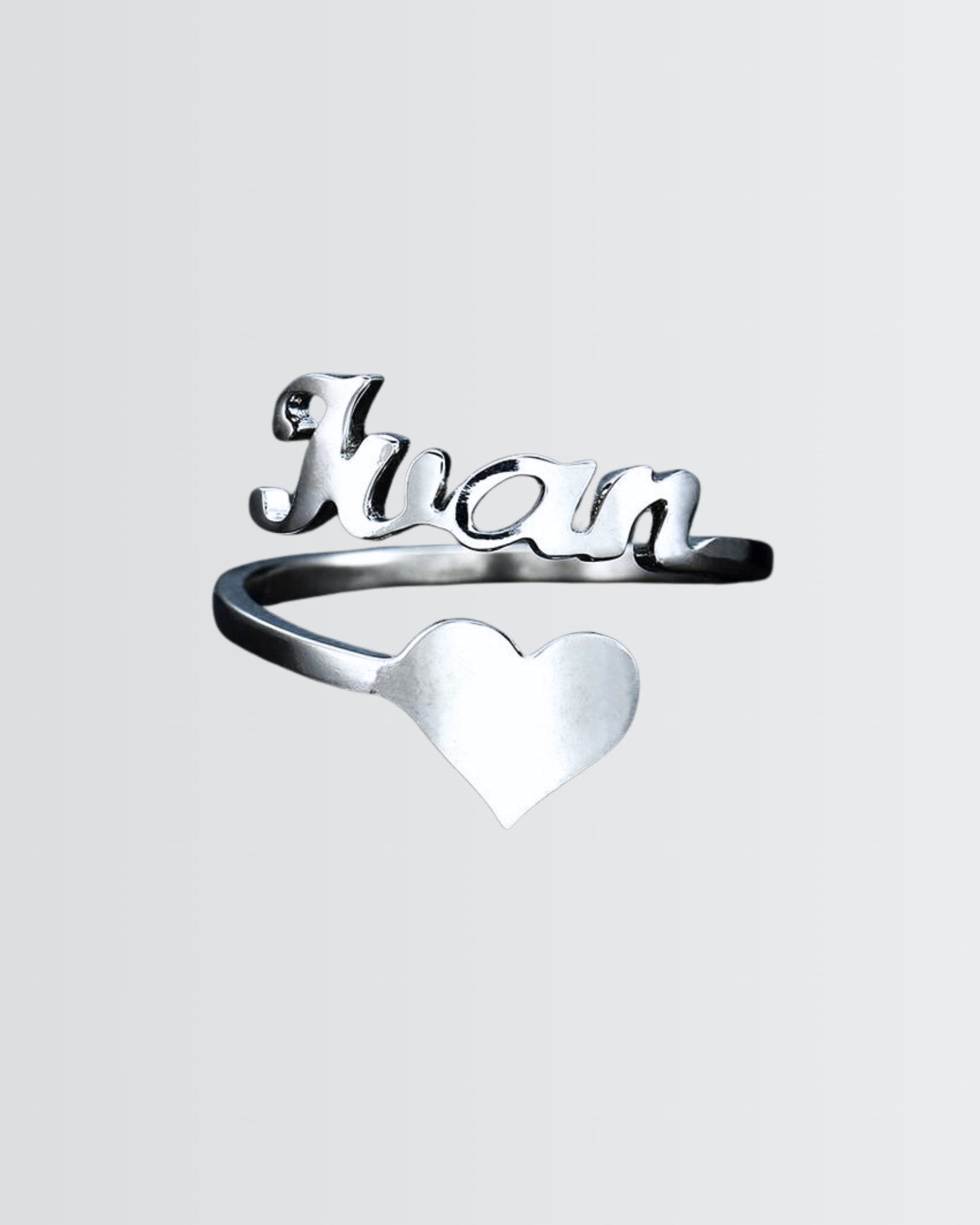 Personalize Your Name &amp; Heart Silver Ring
