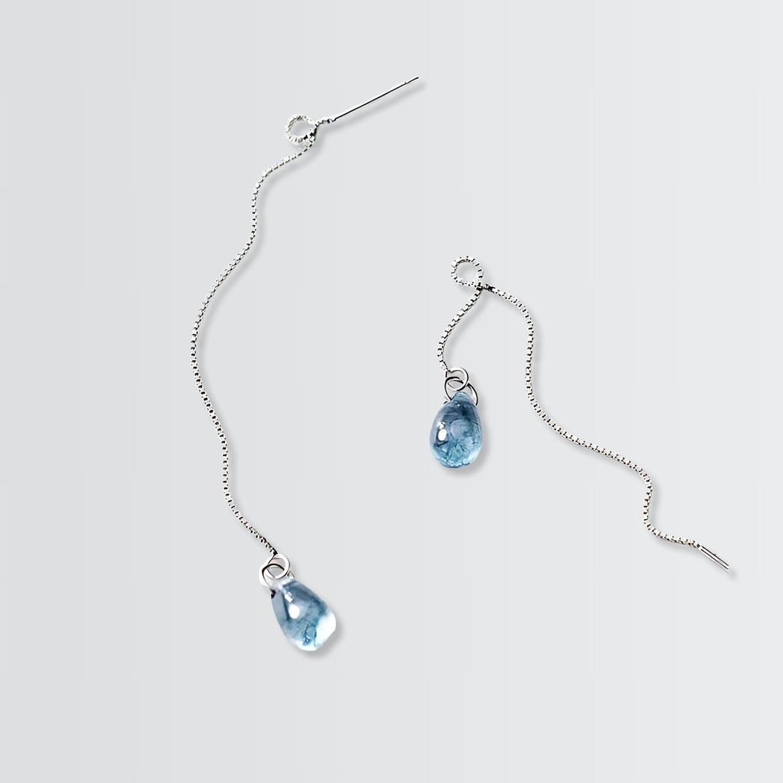 Glassy Tear Drops Chain Earrings