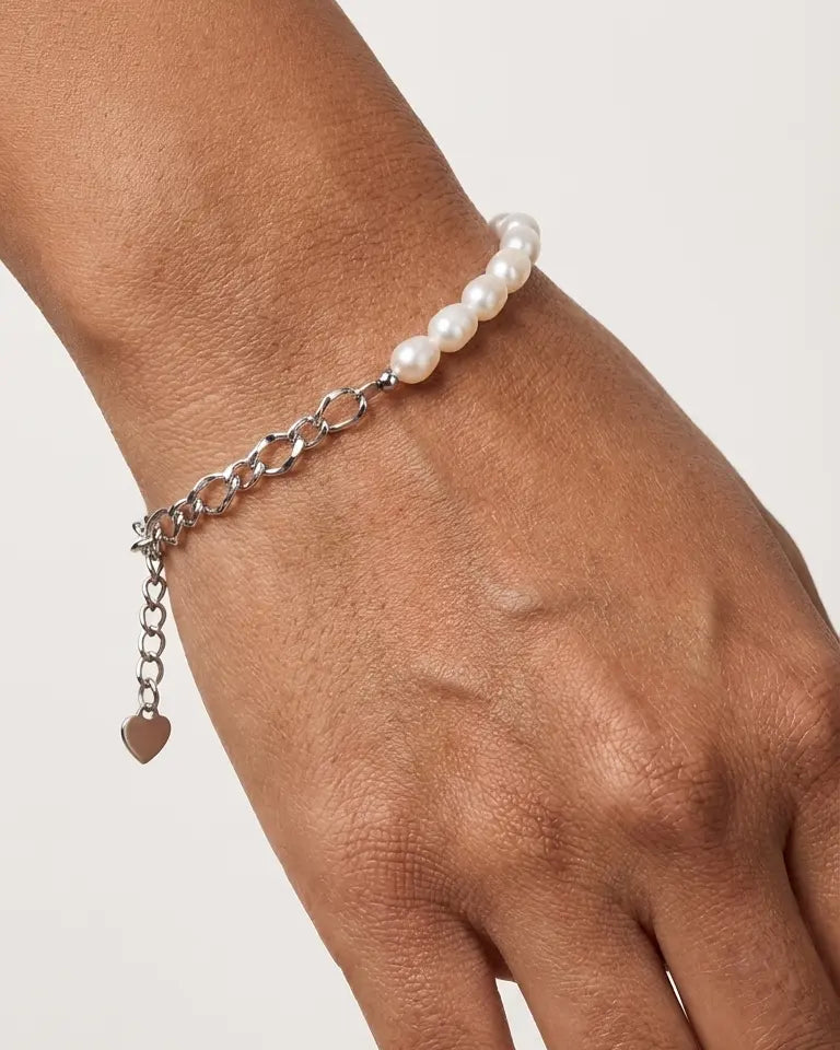 Lustre Links Pearl Bracelet -  Silver Bracelet by BLINGLANE