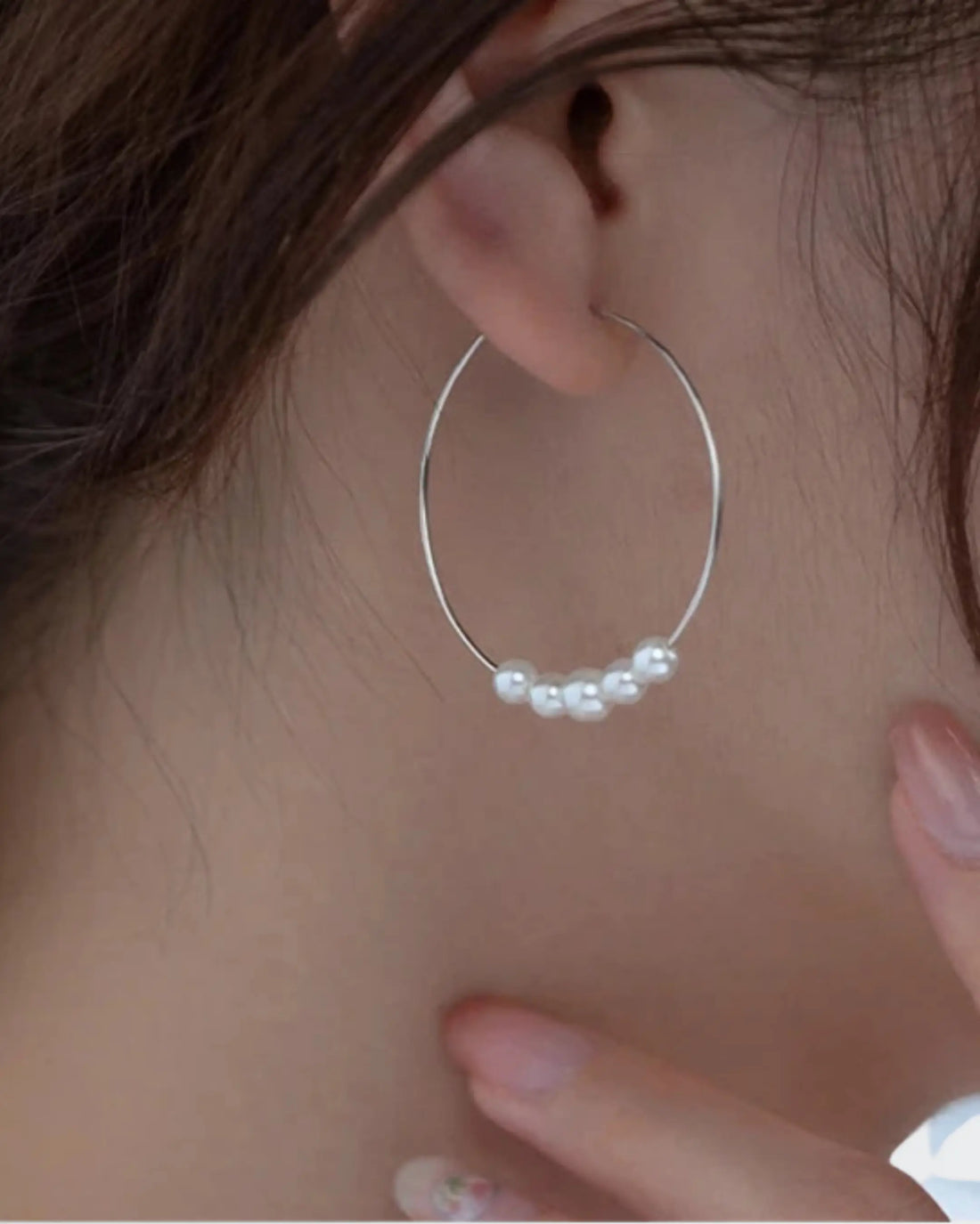 Minimal Pearl Hoops -  Silver Earrings by BLINGLANE