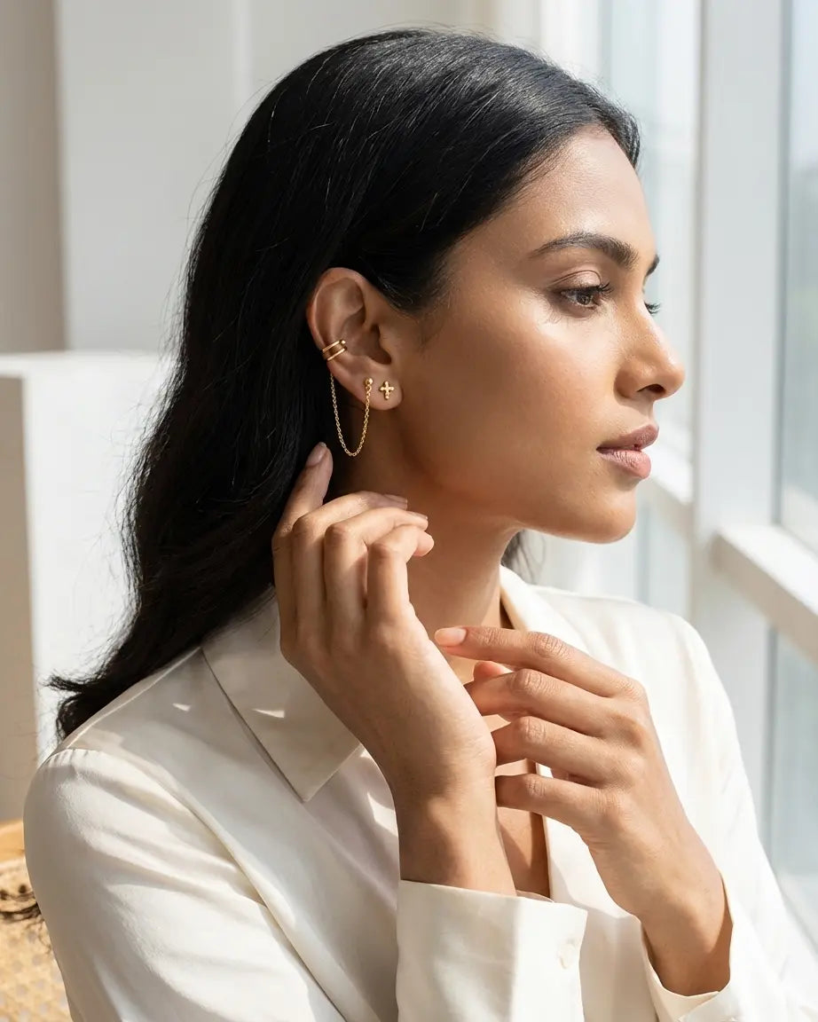 Polished Chic Cuff Earrings -  Silver Earrings by BLINGLANE