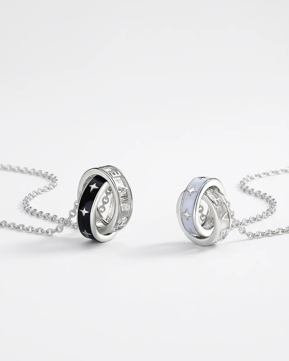 Ringed Together Forever Couple Necklace -  Silver Necklace by BLINGLANE