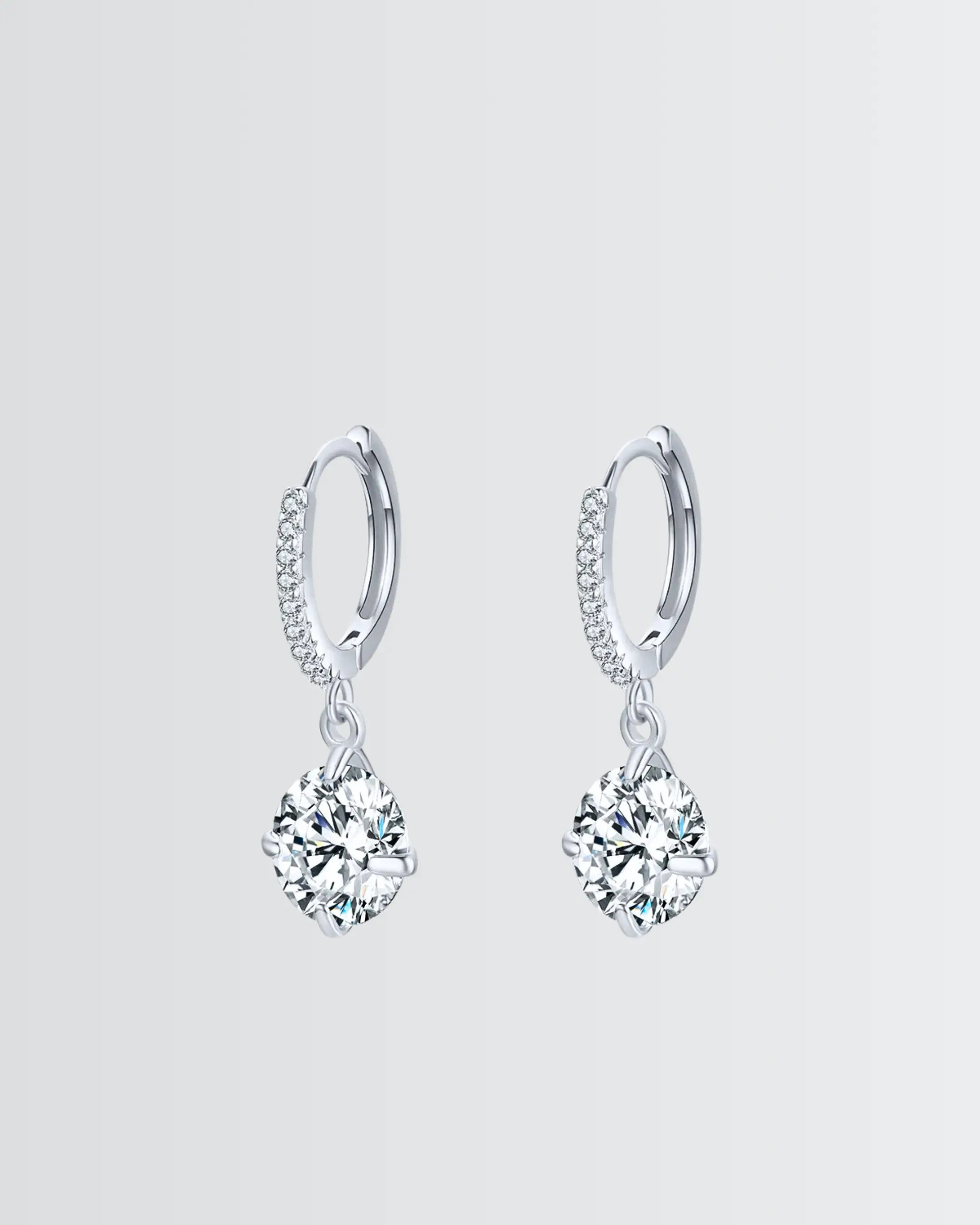 Sparkling Solitaire Minimal Hoops -  Silver Earrings by BLINGLANE