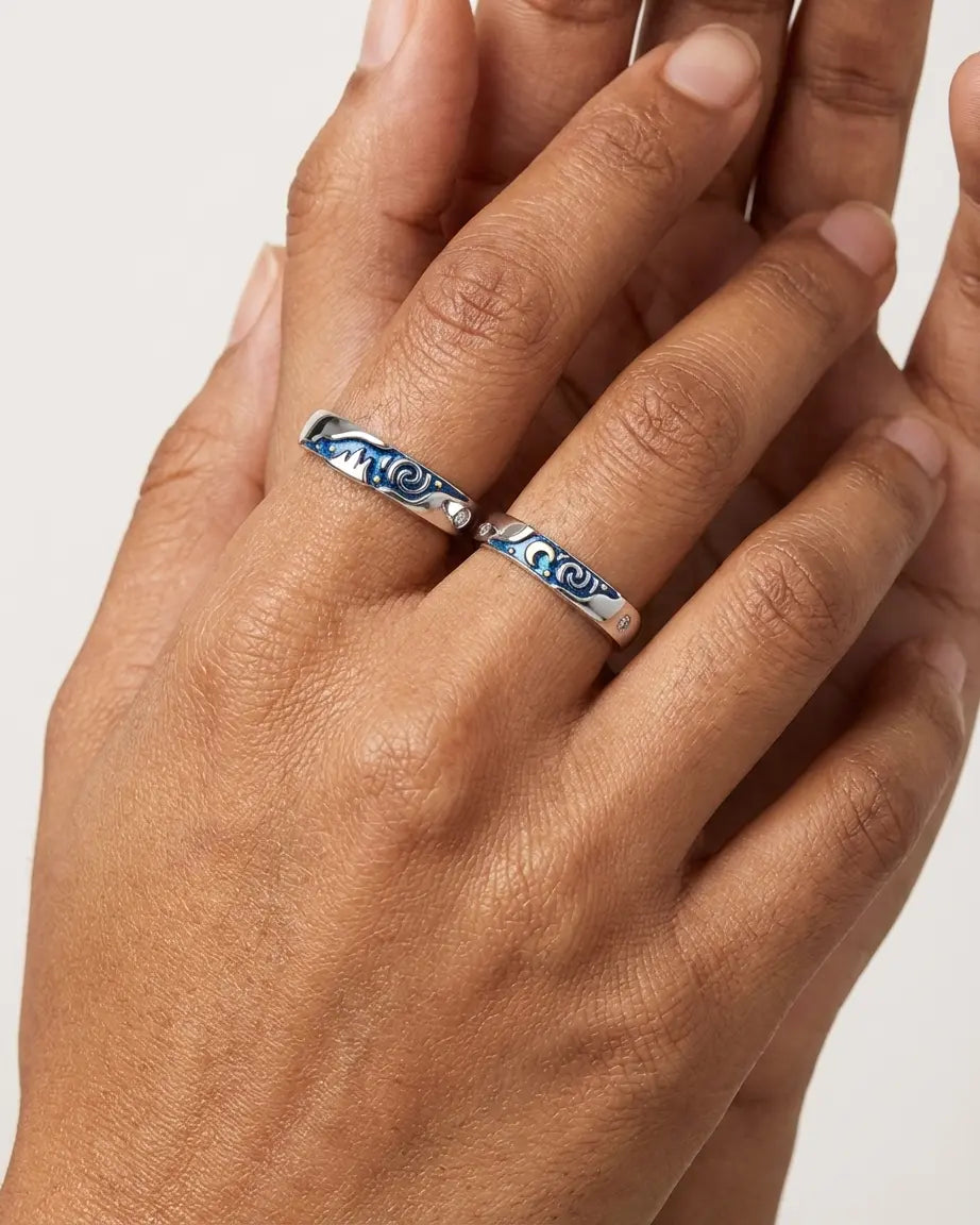 Together Under the Moon Love Bands -  Silver Ring by BLINGLANE