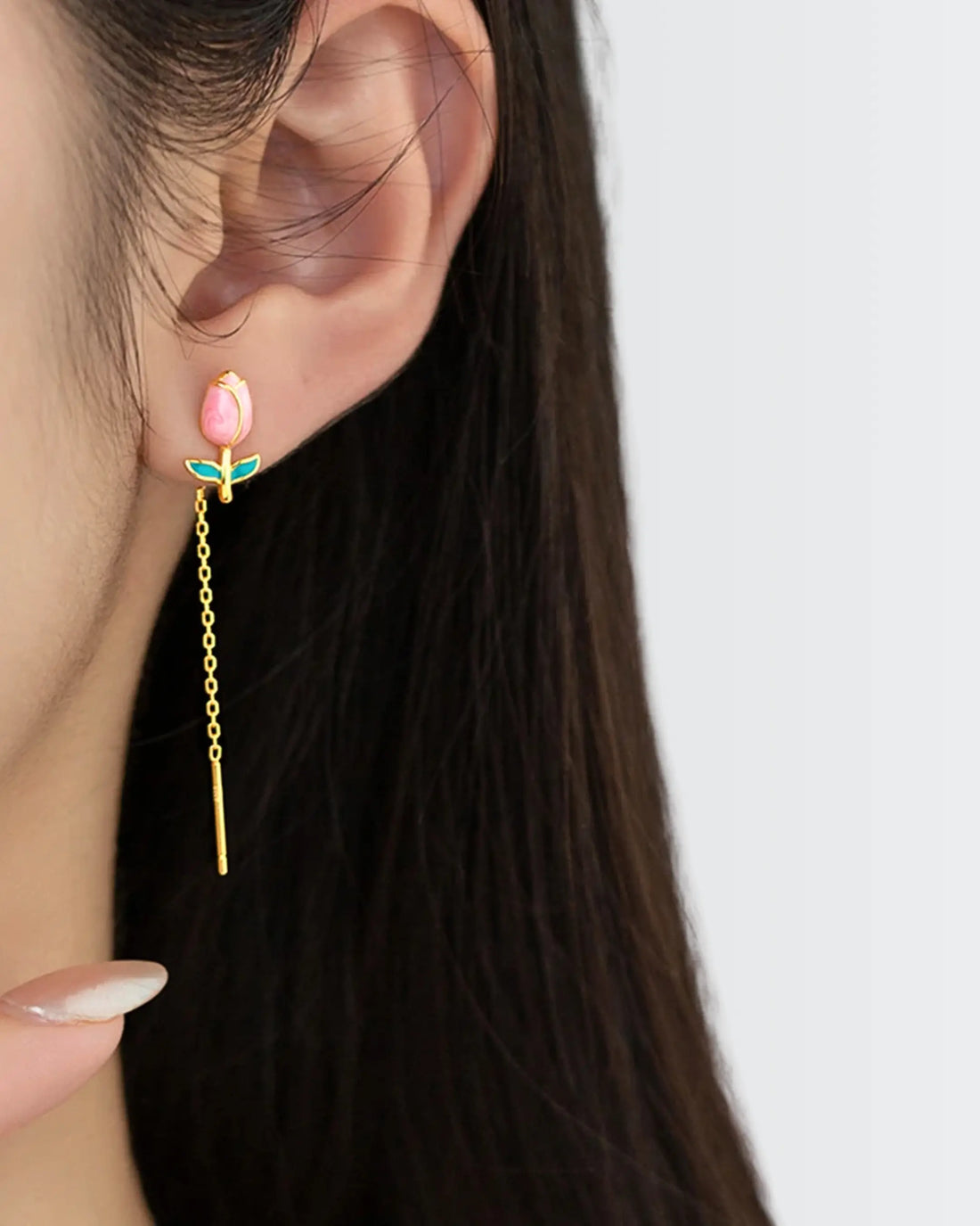 Tulip Reimagined Chain Earrings -  Silver Earrings by BLINGLANE