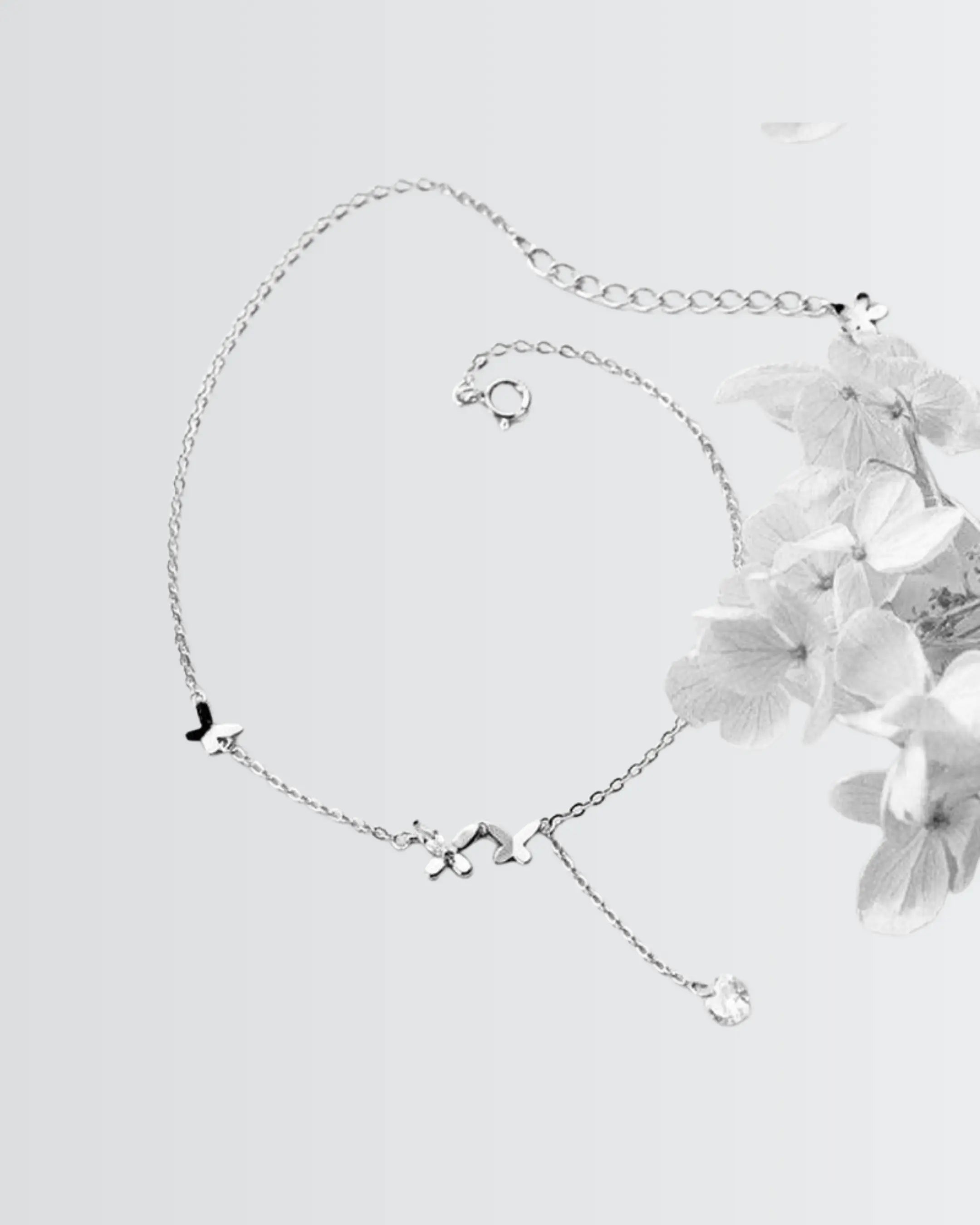 Twinkling Butterflies Minimal Anklet -  Silver Anklet by BLINGLANE