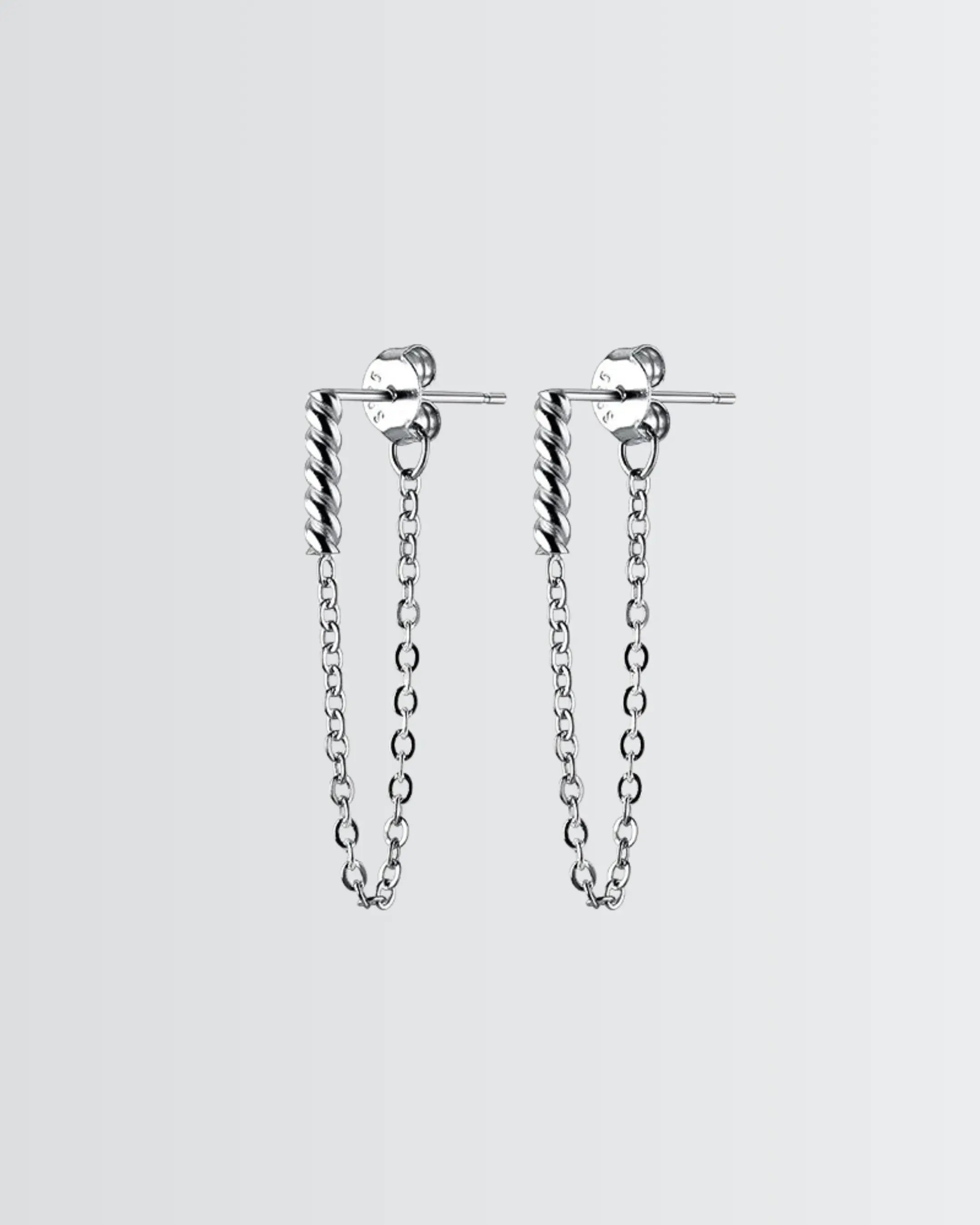 Twisted Spark Chain Earrings -  Silver Earrings by BLINGLANE