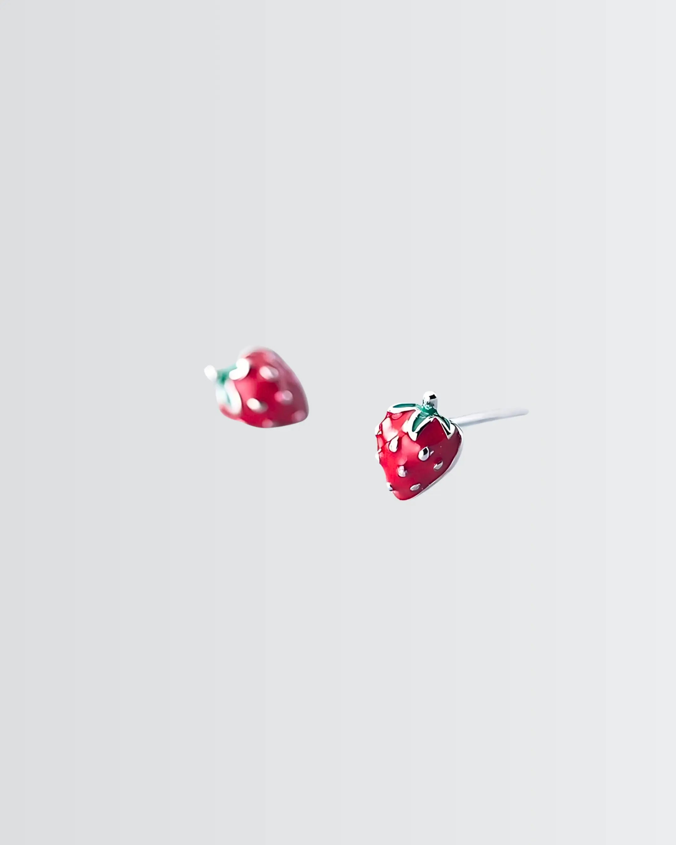 Yummy Strawberry Mini Studs -  Silver Earrings by BLINGLANE