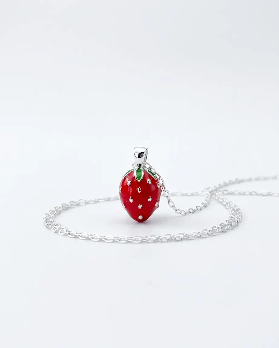Yummy Strawberry Minimal Necklace -  Silver Necklace by BLINGLANE