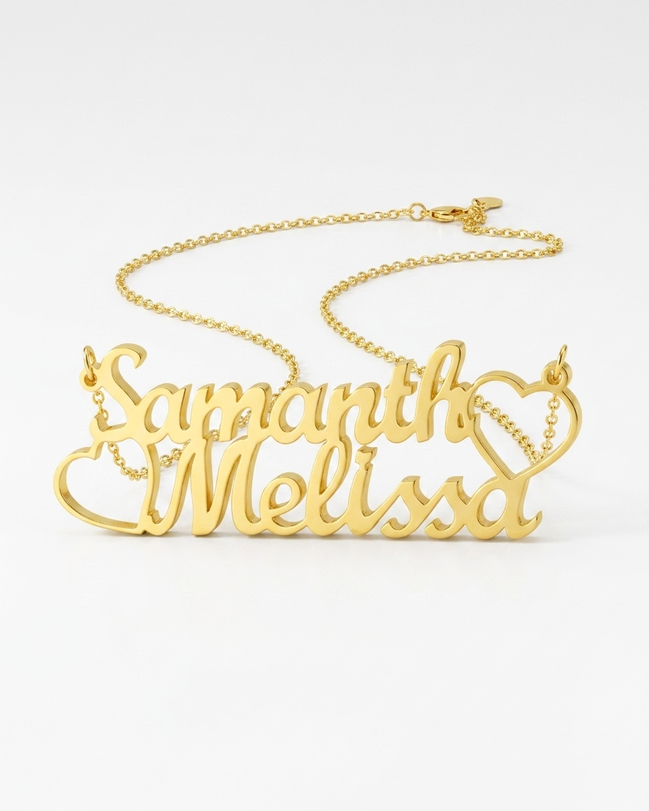 Personalize Couple Names &amp; Hearts Necklace