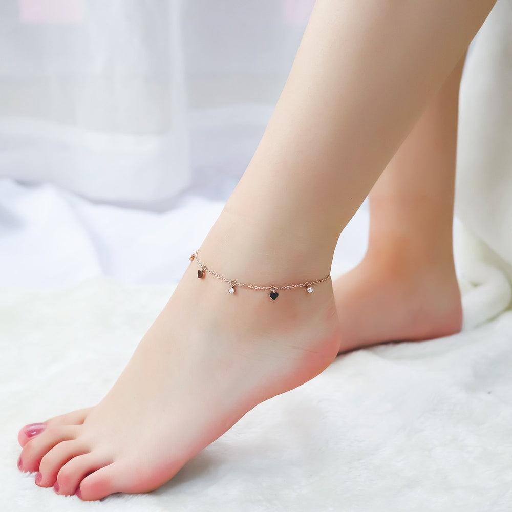 Tiny Heart &amp; Solitaire Anklet - Blinglane