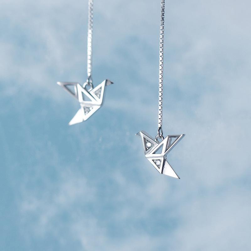 Origami Bird Chain Earrings - Blinglane