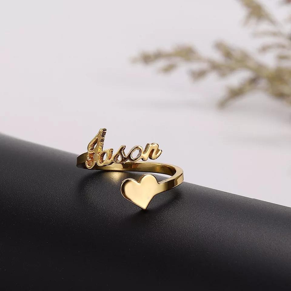 Hearts Locked Gold Couple Name Rings
