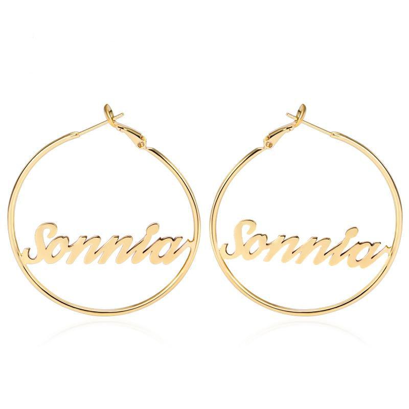 Custom Bamboo Name Earrings, Heart Bamboo Hoops, Nameplate Earrings –  Emerlax