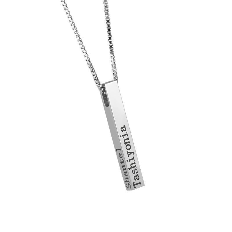 Engraved Triple 3D Vertical Bar Necklace in Sterling Silver - MYKA