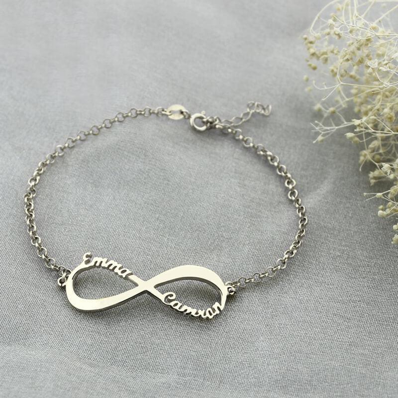 2 Name Infinity Symbol Bracelet Gold Plating | Infinity bracelet, Heart  shaped jewelry, Custom bangle