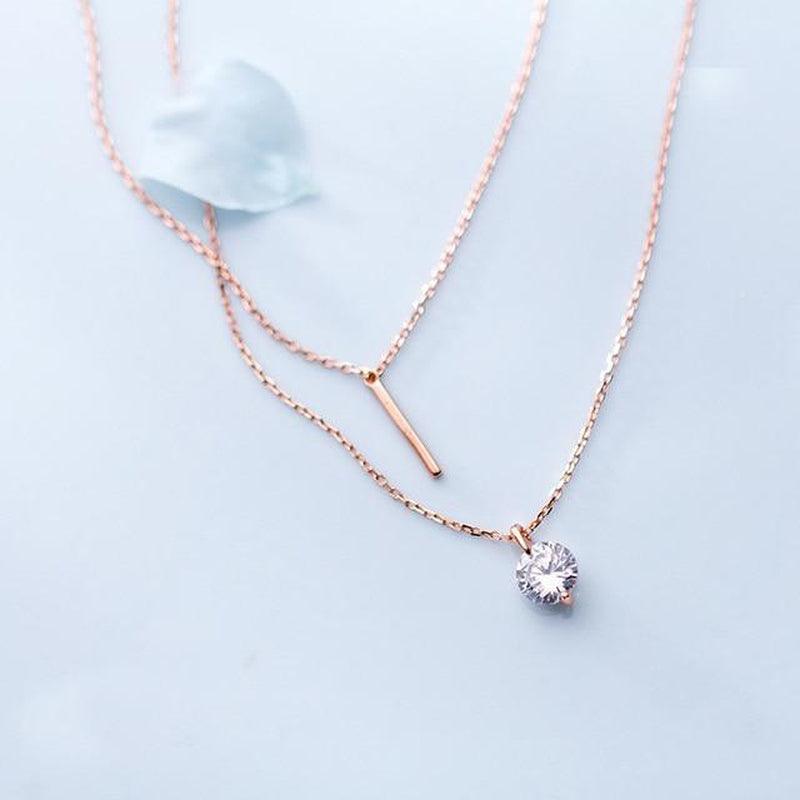 Scintillating Solitaire &amp; Bar Layered Necklace - Blinglane